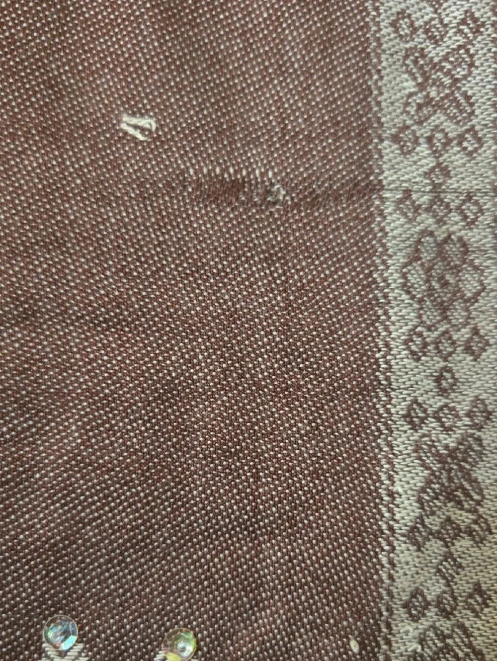 Embellished Paisley Fringe Scarf in Brown and Cream